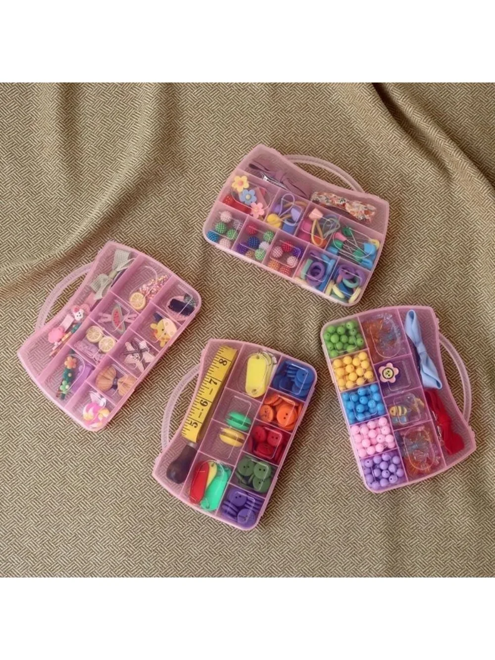 4 Pack Mini Clear Pink Storage Cases - Cute Organizer for Jewelry, Crafts, Gifts